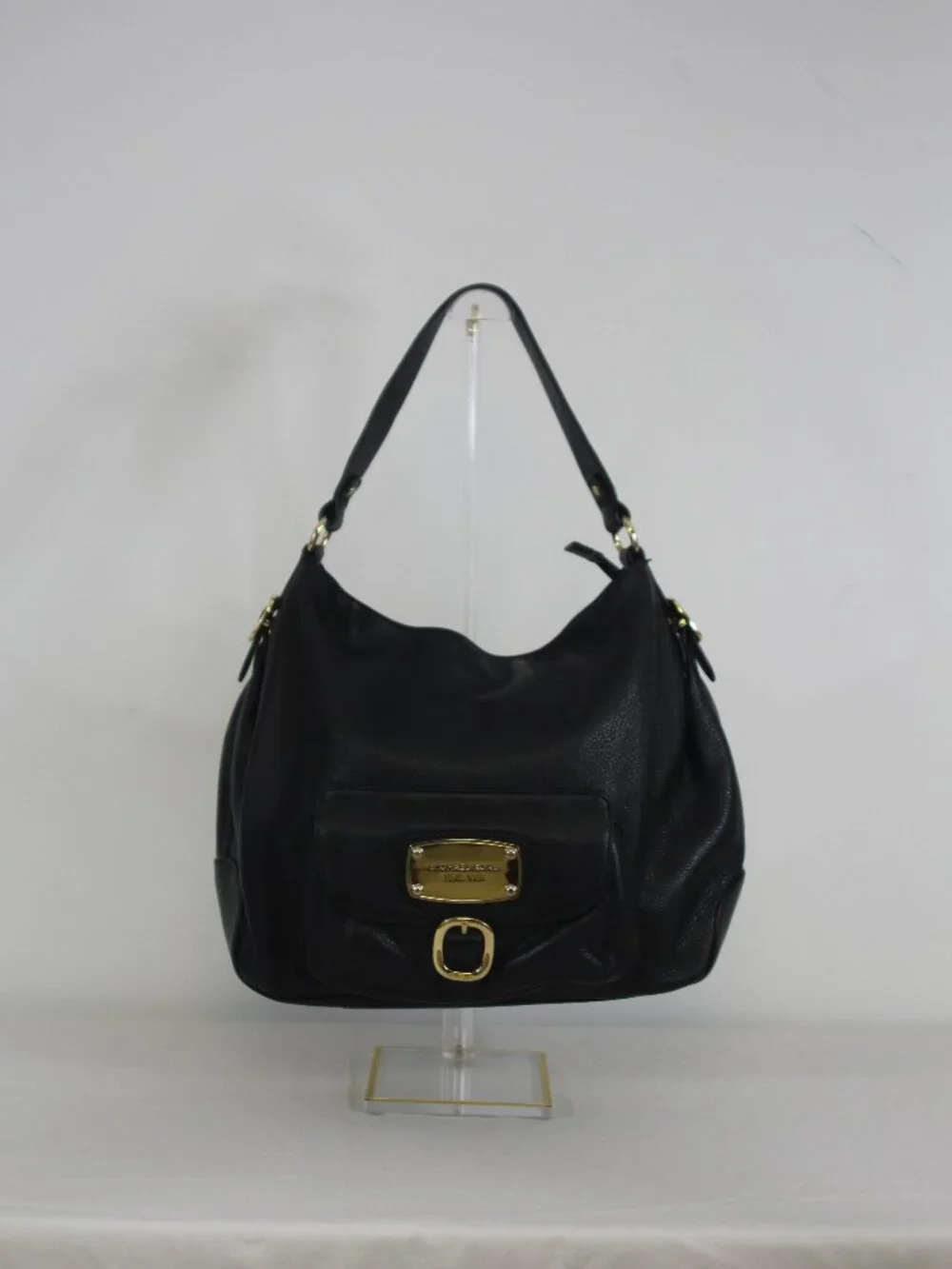 Michael Kors Black Pebbled Leather Hobo Shoulder Bag Gold Hardware